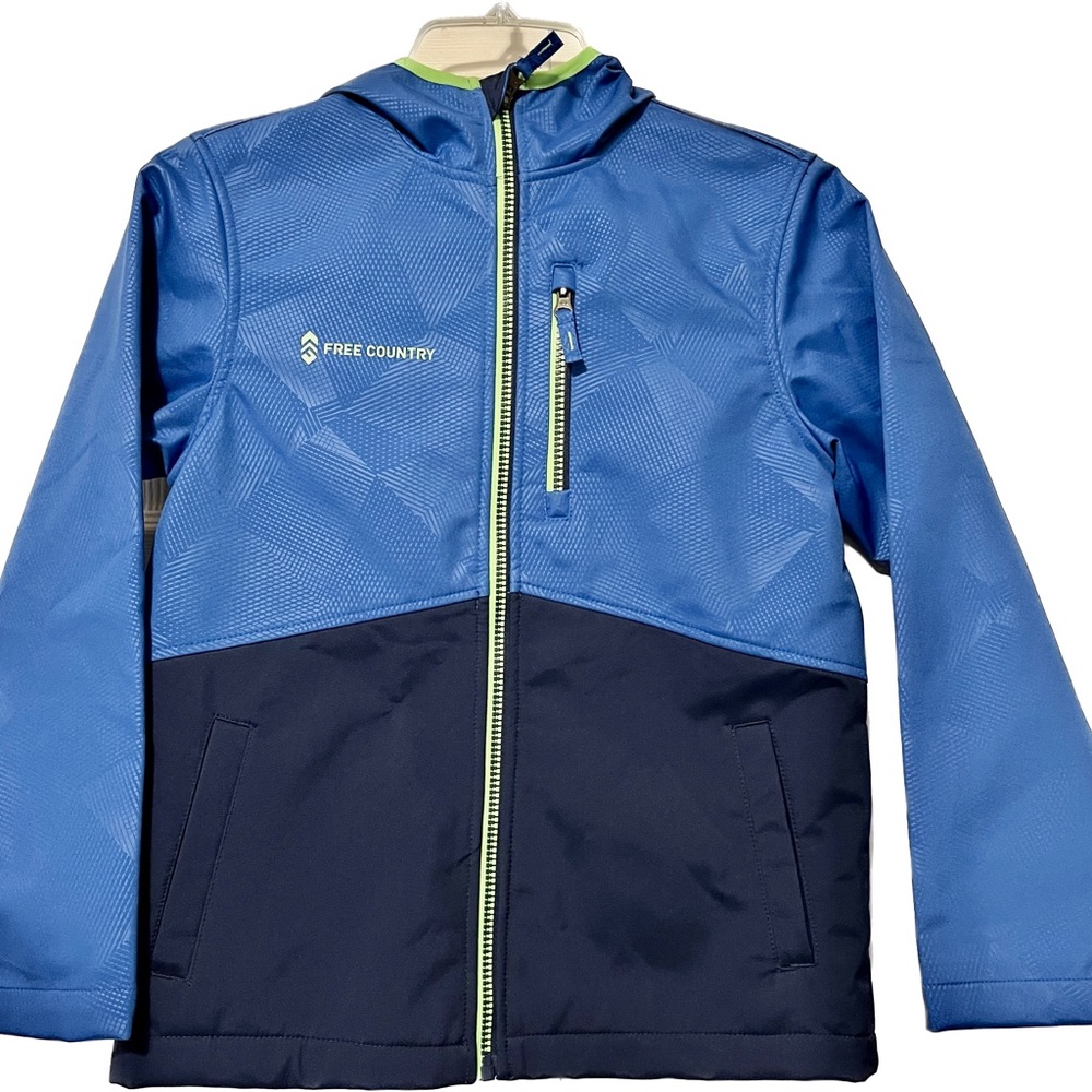 Free Country Boys Water Resistant Soft Shell Jacket Size 7-8 Robin Blue Coat NEW